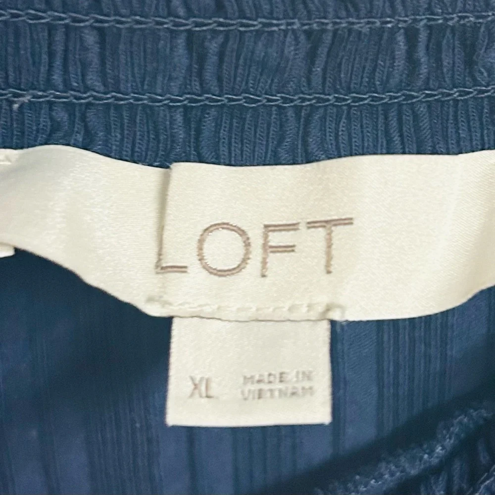 Loft XL Ribbed Navy Ruffle Neck Top - Picture 4 of 5